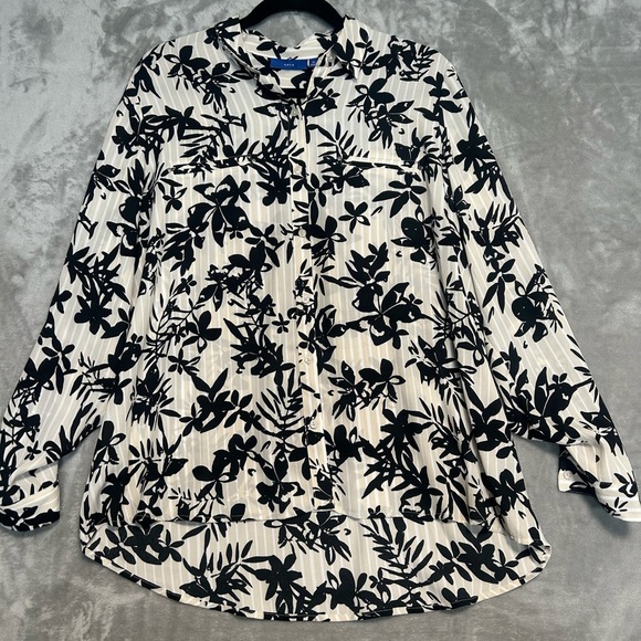 Apt. 9 Button Down Shirt Women’s XL Black White Floral Lightweight - Picture 1 of 7